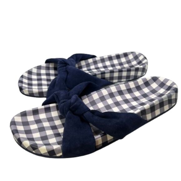 NWOB Draper James Women's Stella Gingham Blue & White Checkered Slides Size 8.5M - Picture 1 of 8